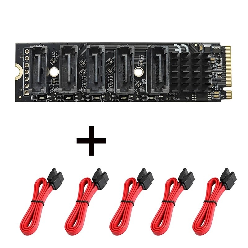 5 Cổng SATA 3 M.2 PCIe Mở Rộng Thẻ JMB585 Bộ Điều Khiển M2 NVME M-KEY Sang SATA Adapter Với 5 Cáp SA