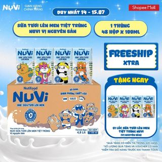 [KHÔNG CÓ THẺ] Thùng 48 Hộp Sữa Tươi Lên Men Tiệt Trùng Nuvi vị Nguyên Bản 100ml
