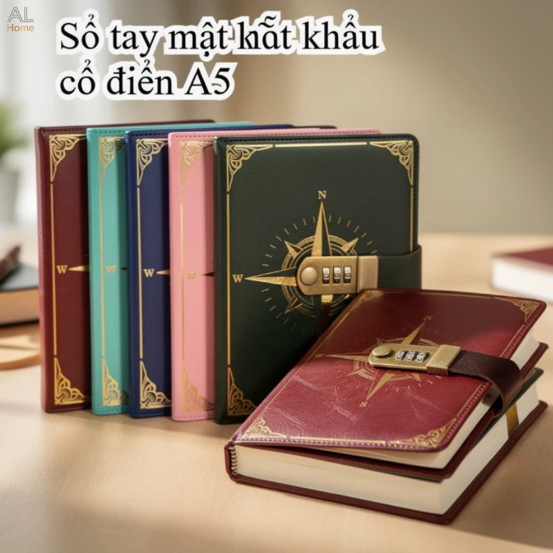 sổ tay mật khẩu a5 khóa số da pu dày 400 trang quà sinh nhật trẻ vintage cao cấp