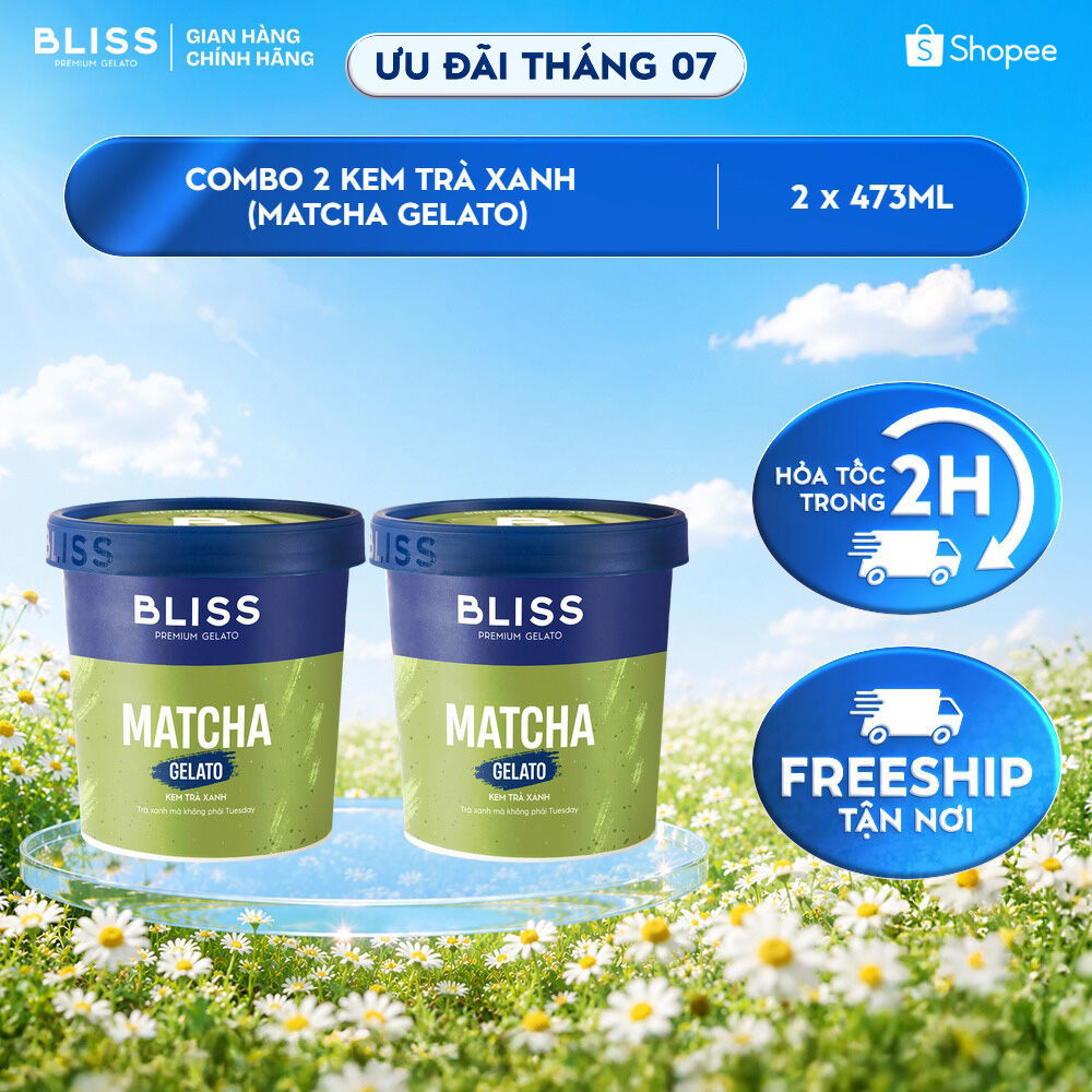 [Hỏa tốc HN/HCM] Combo 2 Kem BLISS Trà Xanh (Matcha Gelato) hộp 473ml