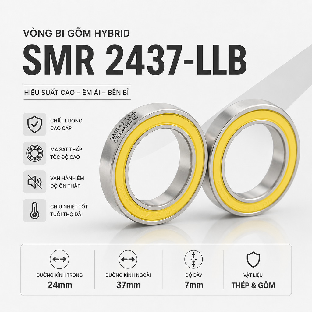 Vòng Bi Ceramic MR2437-LLB 24x37x7mm ABEC-3 (1 Chiếc) Bạc Đạn Xe Đạp Cho Hub Trục Giữa BB90 Hiệu Suấ