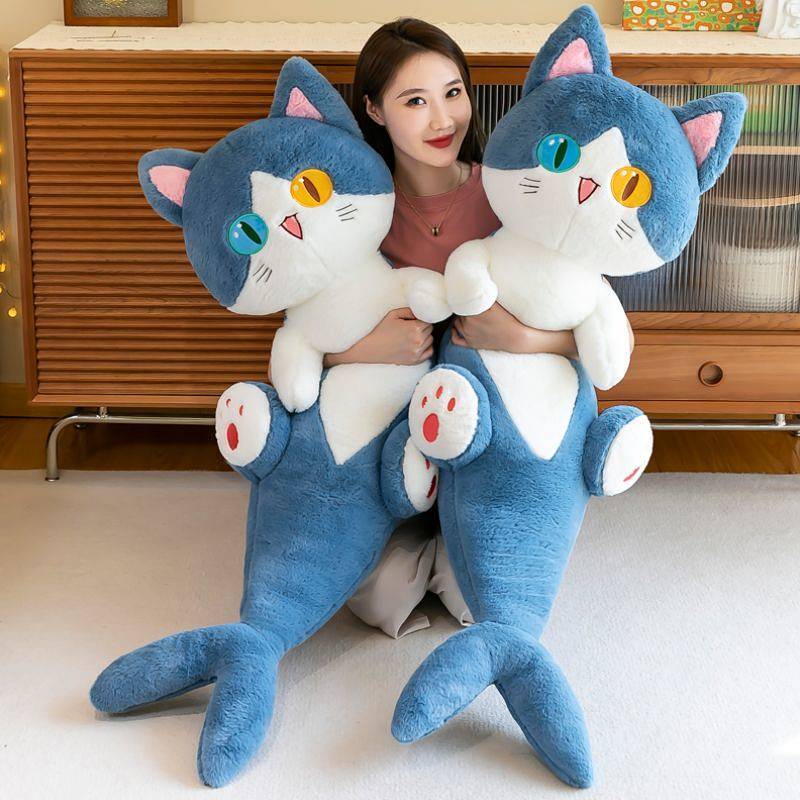 Shark Cat Doll Long Pillow Plush Toy Ragdoll Funny Cat Sleeping Companion Doll Birthday Gifts for Me