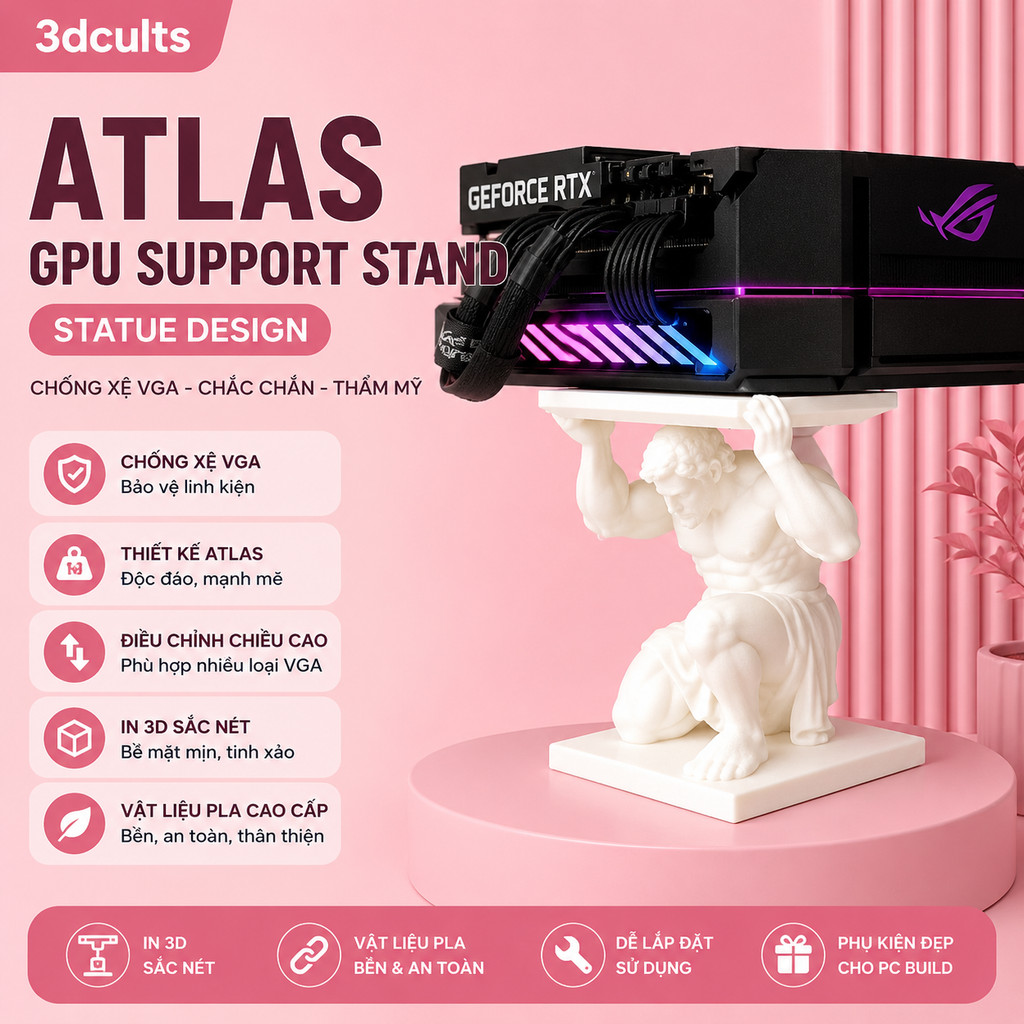 Trụ Đỡ Card Màn Hình Tượng Atlas In 3D Chống Xệ GPU - Atlas GPU Support Stand Statue ( Ghi Chú Chiều