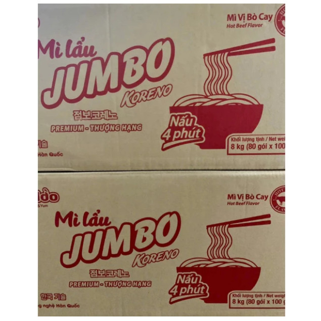 Thùng 80 Gói Mì Lẩu Koreno Jumbo Vị Kim Chi - Vị Bò Cay / Gói 100g  Bách Hóa Thành Đạt 86