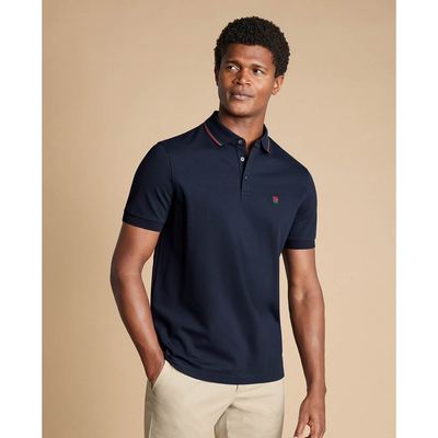 CHARLES TYRWHITT - Áo polo nam cổ bẻ tay ngắn Pique_JEA0002-NAV