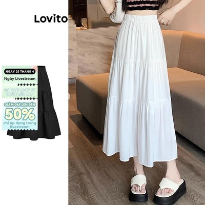 Lovito Váy Suông Xếp Nếp Trơn Dễ Thương Cho Nữ Mùa Hè/xuân Lna30087 (trắng)