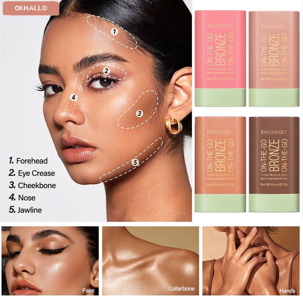 OKHALLO Bronzer Stick, Dụng cụ mỹ phẩm lâu trôi Bút Bronzer, Smooth Natural Portable Contour Shadow 