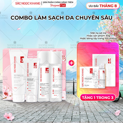 Combo làm sạch da chuyên sâu SẮC NGỌC KHANG [Nước tẩy trang, Nước hoa hồng, Sữa rửa mặt 100g,Tẩy tế bào chết 120g] HDT