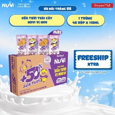 Thùng 48 Hộp Thức Uống Sữa Tươi Trái Cây NuVi Vị Nho 110ml