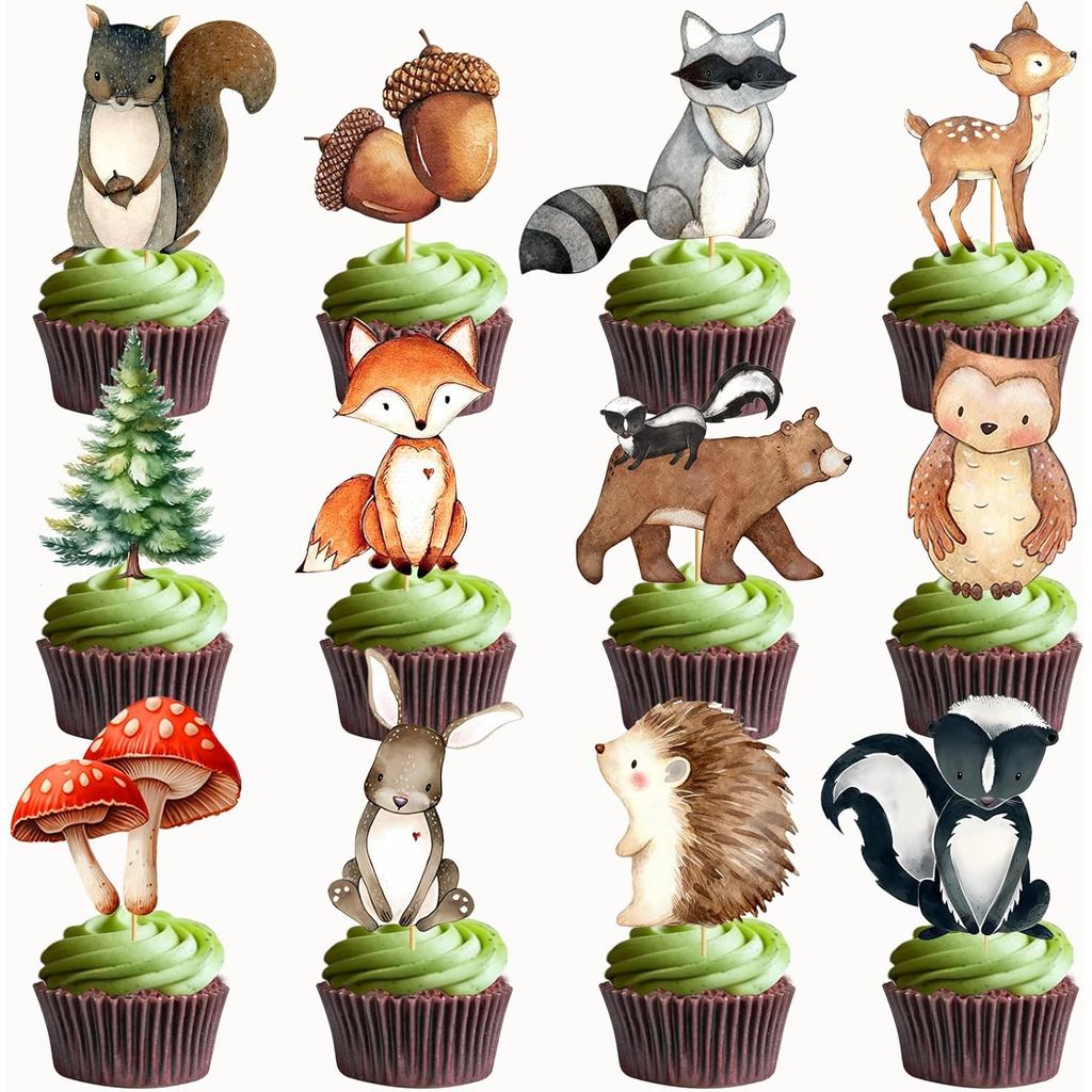 Woodland Cho Bé Tắm Cupcake Toppers: 48 Chiếc Woodland Động Vật Cupcake Toppers Woodland Đồ Trang Tr