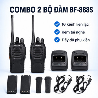 Bộ 2 bộ đàm baofeng bf-888s uhf 16 kênh, tùy chọn kèm 2 tai nghe, liên lạc đến 5km