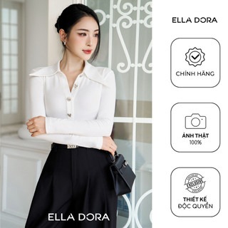 Áo thun polo nữ ELLA DORA 4 cúc đồng dài tay form ôm thanh lịch dễ mặc 3 màu ĐỎ/ĐEN/TRẮNG [AT47]