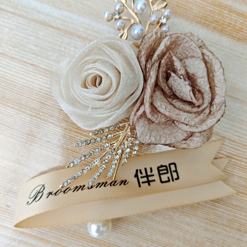 Champagne Groomsmen Phù Dâu Cưới Trâm Cô Dâu Chú Chổi Cưới Trâm Cài Cô Dâu Cao Cấp Chị Nhóm Cổ Tay H
