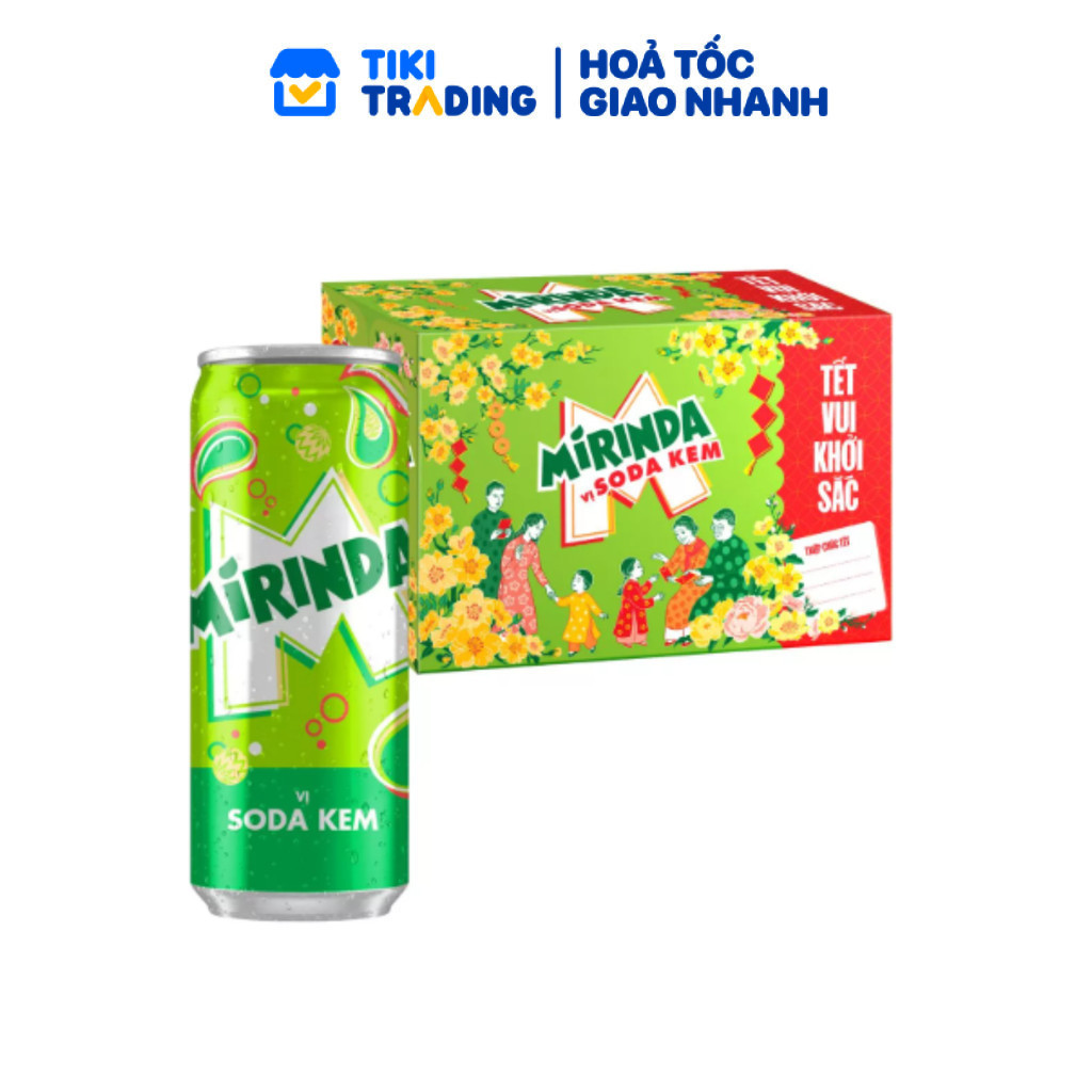 Thùng 24 Lon Nước Ngọt Có Gaz Mirinda Soda Kem (320ml/lon)