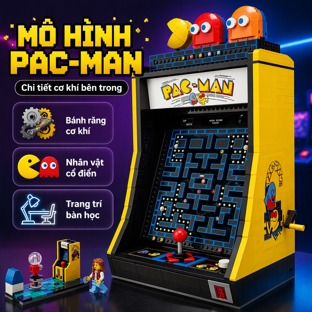 Mô hình xếp hình máy chơi game Pacman cổ điển tương thích Lego kích thước lớn có bảng điều khiển cần