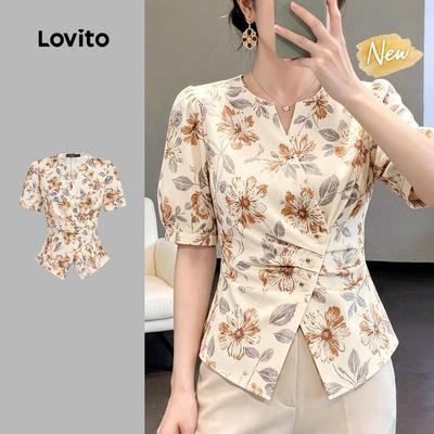 (New Arrival) Lovito Áo sơ mi nữ mùa xuân/hè sang trọng nút bất đối xứng BLB199P2D262