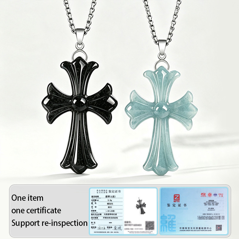 Ngọc bích Grade‑A Miến Điện Mặt Dây Chuyền Thánh Giá Chúa Jesus Jade Jesus Cross Jadeite Necklace Kè