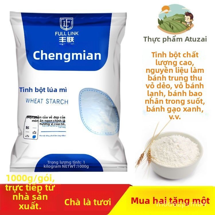 Tinh bột lúa mì 1000g bột sủi cảo tôm chuyên dụng làm bún bánh da cuốn bánh mochi tráng miệng cao cấ