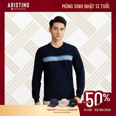 Áo nỉ nam dài tay bo gấu Aristino dáng thoải mái, họa tiết kẻ trẻ trung, năng động - ASW004W2