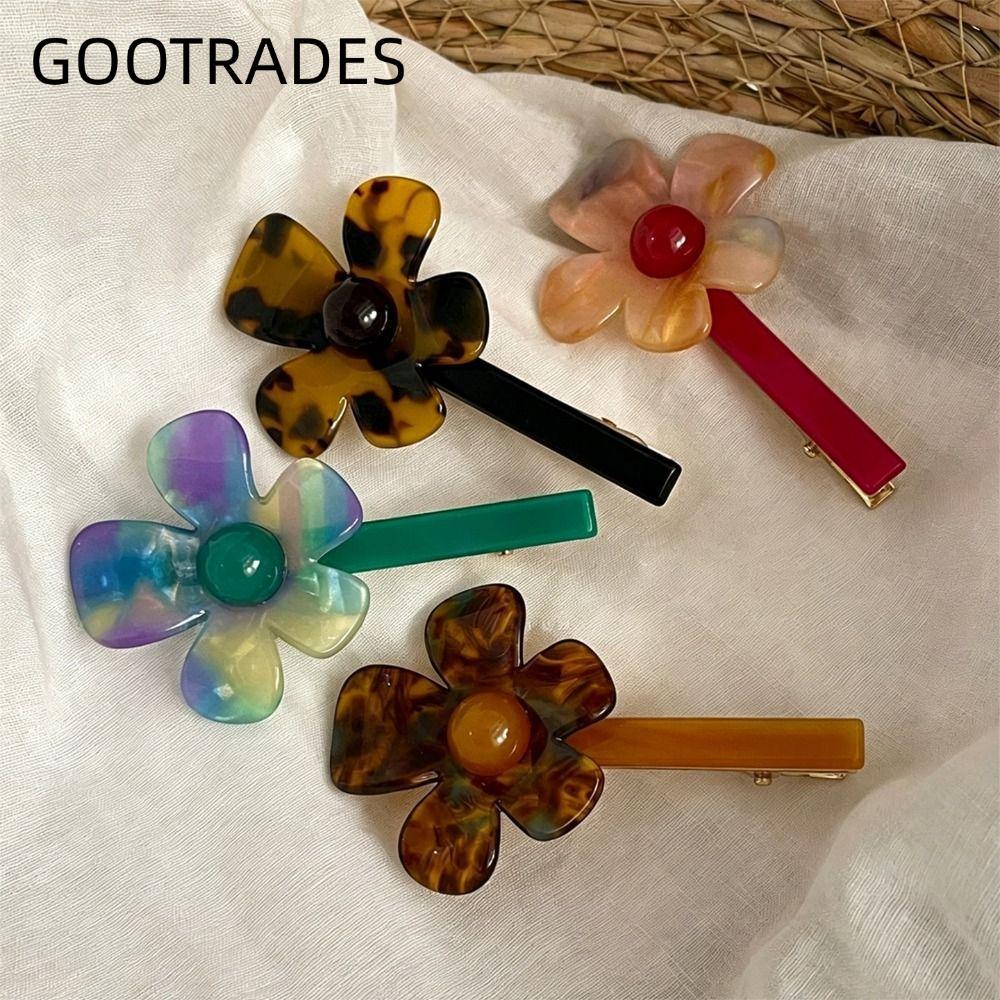 BANNRIEDSG989 2 Kẹp Tóc Acetate, Kẹp Mỏ Vịt Acetate Kẹp Tóc Hoa, Tính Khí Ngọt Ngào Màu Nhạt Hình Ho