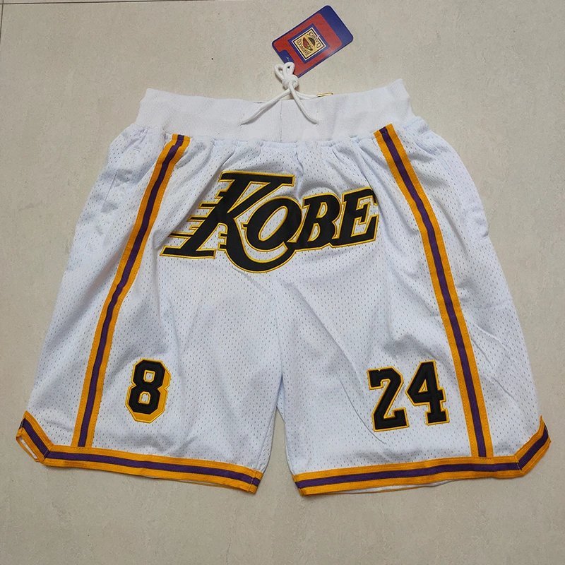 JustDonNBA Lakers Kobe KOBE8-24 Phiên bản kỷ niệm Quần bóng rổ cổ điển màu trắng Quần short Mỹ thêu 