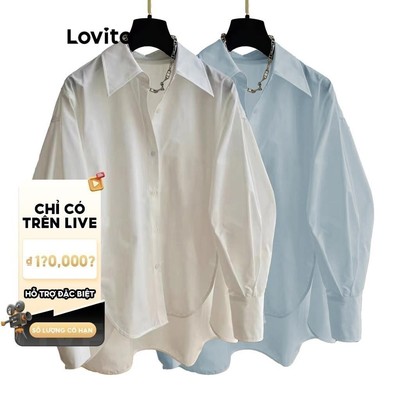 (Live Hosts' pick) Lovito thanh lịch Áo sơ mi kiểu Lovito không đối xứng nút trước màu trơn cho nữ LNE24084 (Nhiều màu)