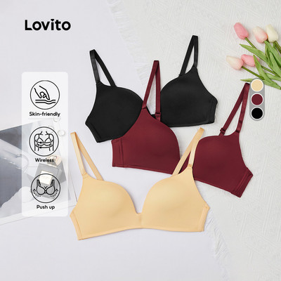 Lovito Phong cách thường ngày Áo Ngực Không Dây Nâng Ngực Toàn Bộ Thoáng Khí Thân Thiện Với Da Dành Cho Nữ L233L079