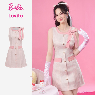 Barbie™ X Lovito Đầm Casual Thanh Lịch Ngọt Ngào Thêu Họa Tiết Phối Màu Màu Hồng Cho Mùa Xuân/hè Của Nữ LB1AD033