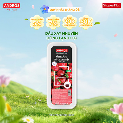 [CHỈ GIAO HCM] Dâu Xay Nhuyễn Đông Lạnh - Không chất bảo quản - ANDROS Frozen Puree - 1 KG
