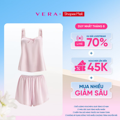 Bộ short nữ Vera Darling Rosé satin trơn phối ren hai dây - V0799