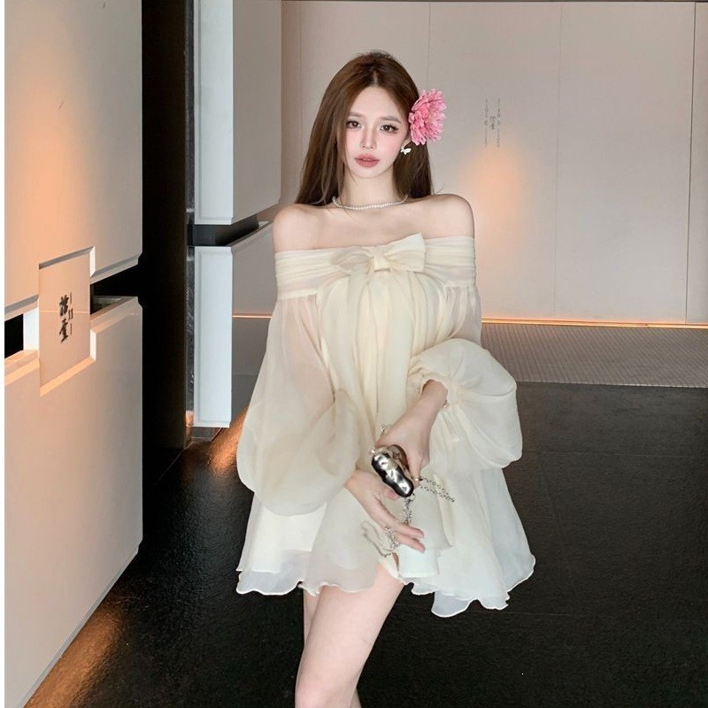 Pháp Off-the-Shoulder Tính khí mùa hè Off-the-Shoulder Lo