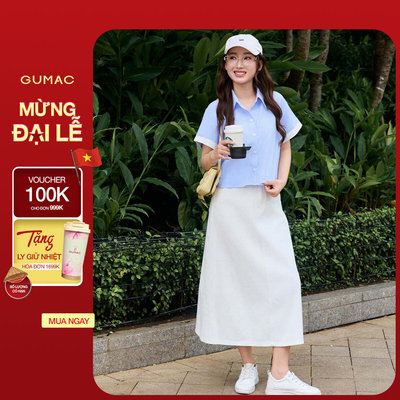 Chân váy jeans nữ Gmorning - GUMAC form A xẻ sau màu trắng YVJF12063