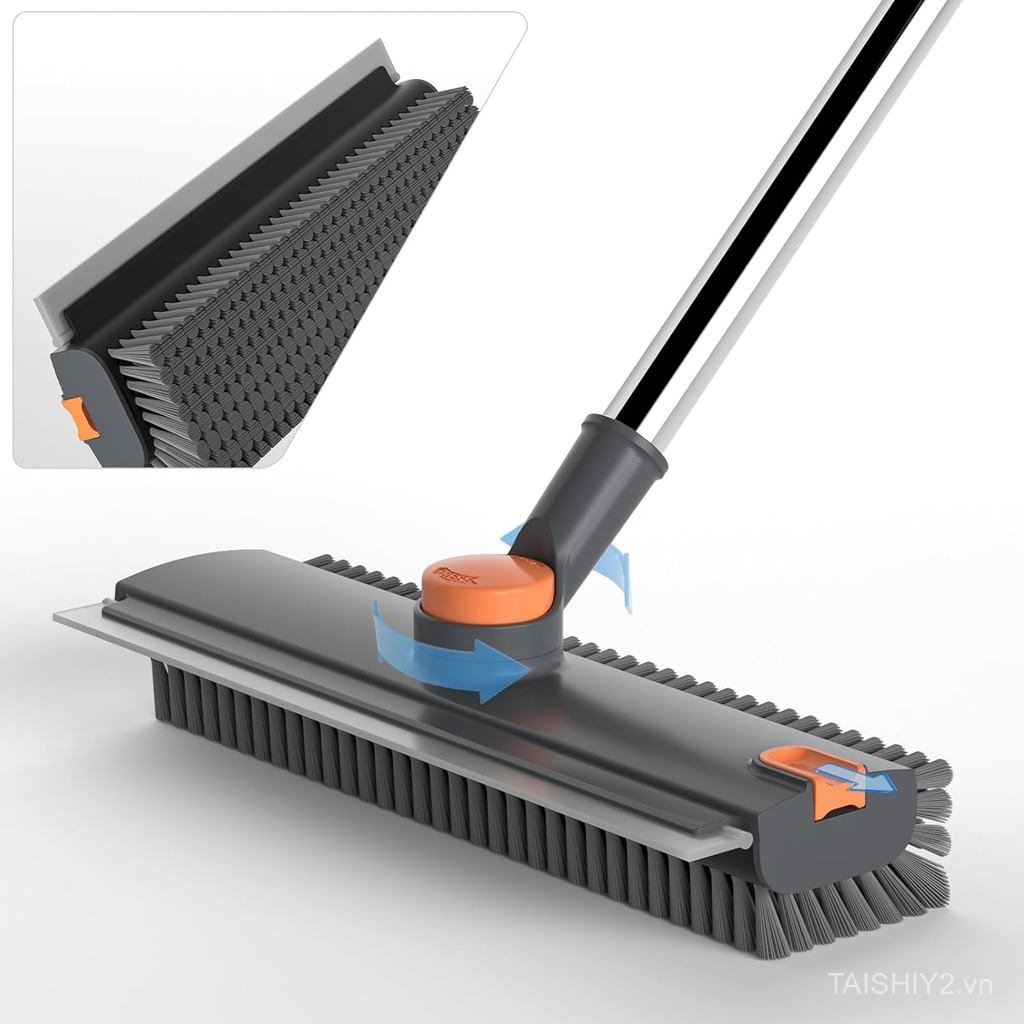 Scrub Brush with Long Handle, Floor Scrub Brush Squeegee Broom for Cleaning, 3 in 1 Shower Scrubber 