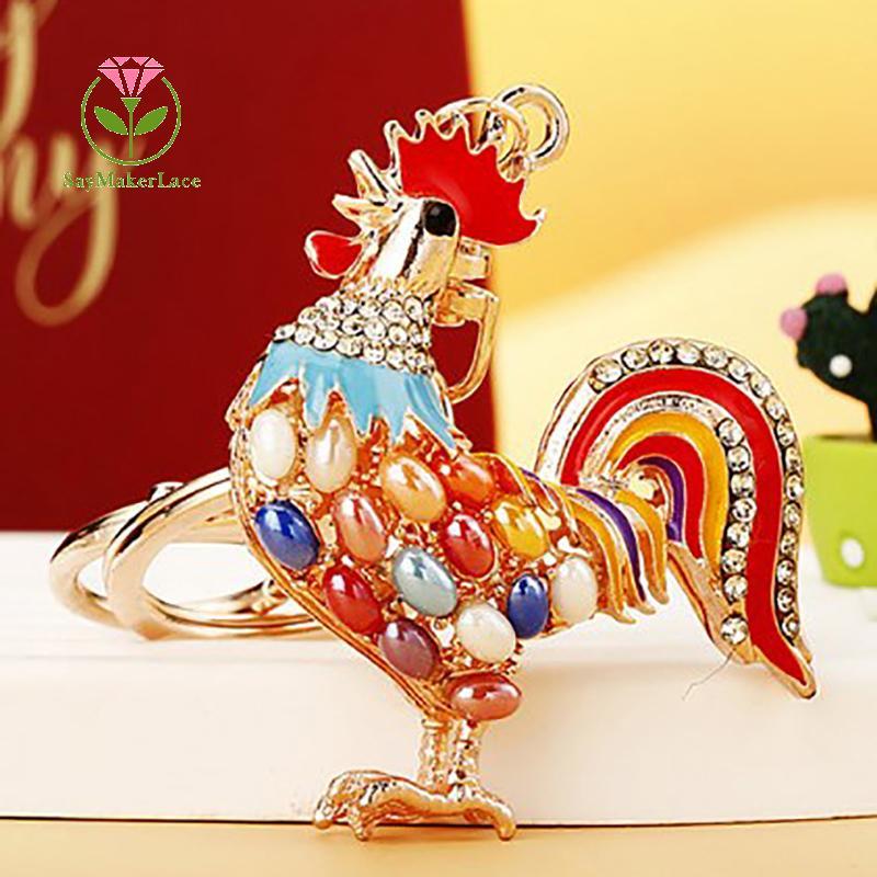 [SayMakerLace] Opals xinh xắn Co Rooster Chien Móc khóa Túi pha lê Mặt dây chuyền Kim cương giả Móc 