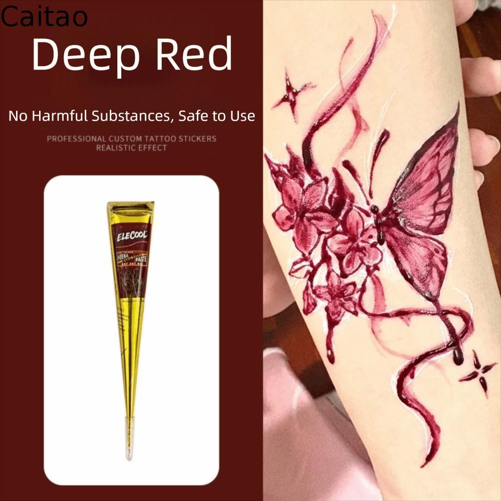 CAITATH Henna Tattoo Cream, Dễ sử dụng Tạm thời Henna Paste Cone, Body Art Semi-permanent Black Brow
