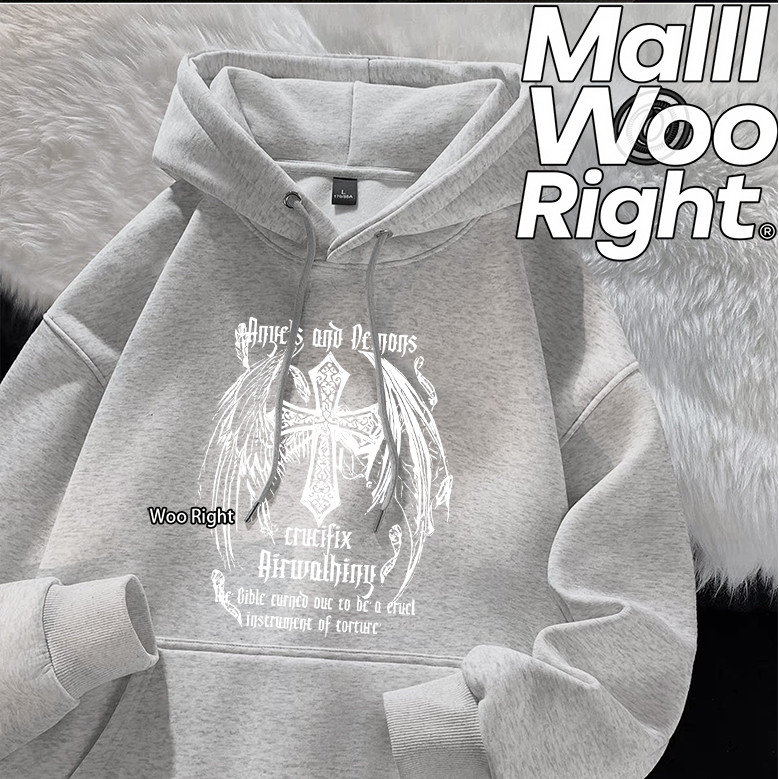 COD Woo Right Men 's Hoodie Wright Shadow Demon Angel British Gothic Street Punk Pattern
