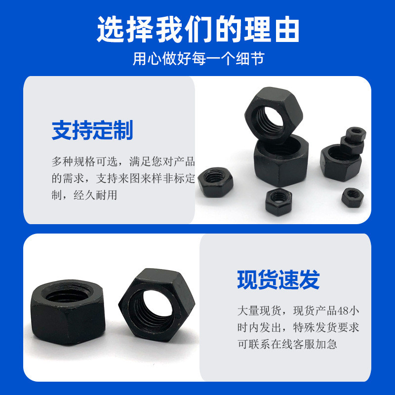 Đen GB6170 Xanh Lửa Lục Giác Đai Ốc Cấp 8 Cao Cấp Đen Đai Ốc M3M4M5M6M8M10M12M36 AJME
