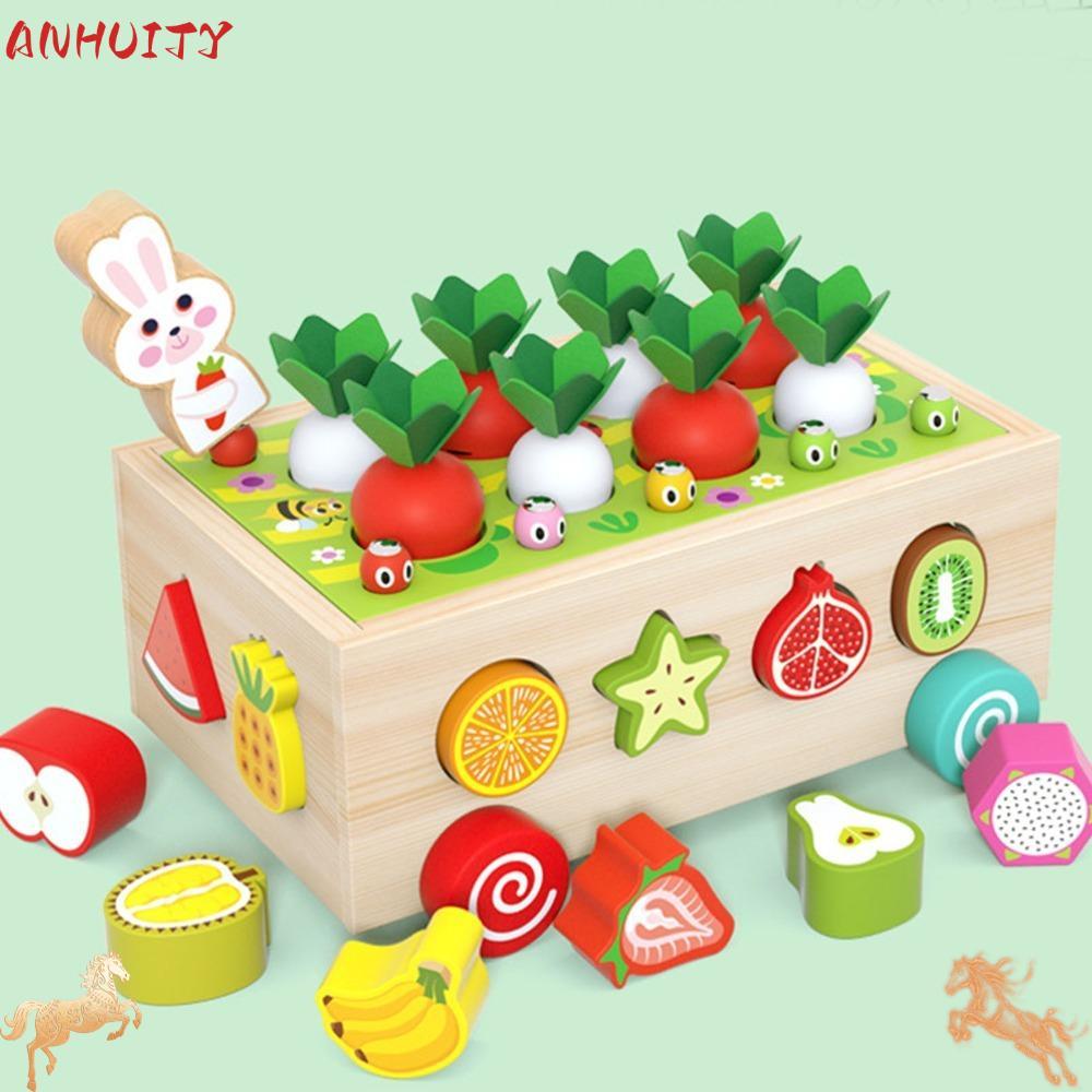 ANHUITYJ Orchard Shape Toy, Đồ chơi phân loại hình dạng xếp hình xe kéo cà rốt, Chất liệu gỗ giáo dụ