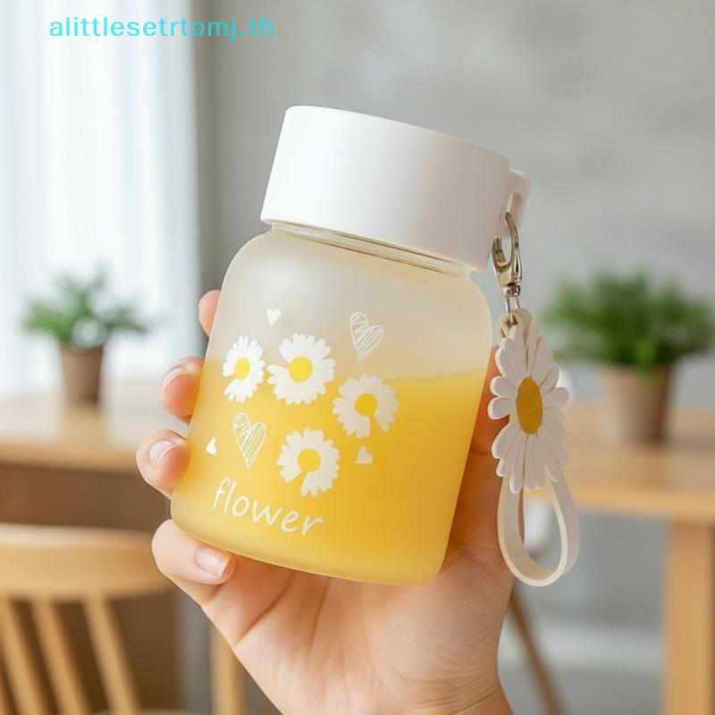 Alittlese Frosted Glass Water Bottle Kawaii Dễ Thương In Chống Rò Rỉ Nhẹ Mang Theo Dây Đeo Cho Thiếu