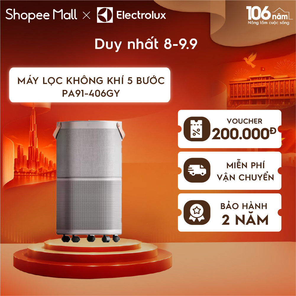 Free giao hàng - Máy lọc không khí Electrolux 5 bước lọc Pure A9 cho phòng diện tích 60m² - PA91-406