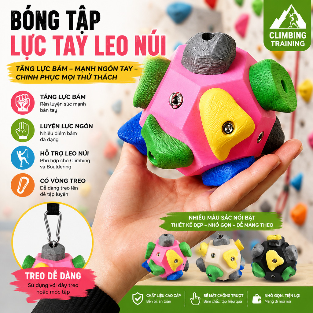 Dụng cụ tập lực tay leo núi, bóng tập lực ngón tay Climbing Grip Ball, dụng cụ luyện lực bám tay 3D 