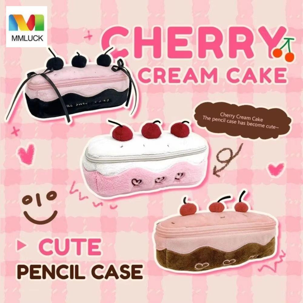 Hộp đựng bút chì MMLUCK Kawaii, Túi đựng bút anh đào sang trọng hình trái tim thêu, Bánh nhồi bông d