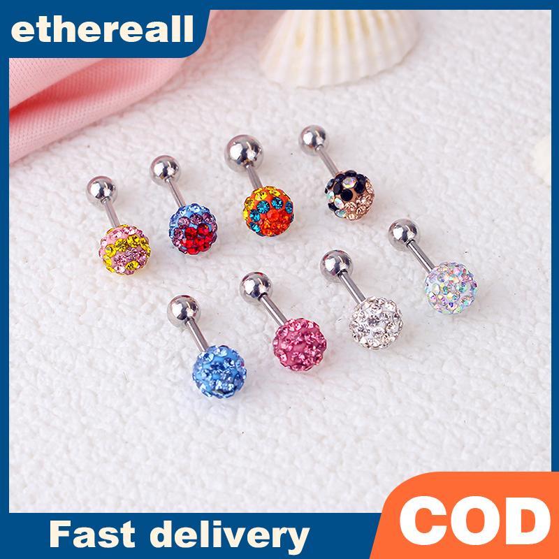 ETH Women's Stainless Steel Punk Crystal Ball Stud Earrings Titanium Steel Pierced Ear Jewelry TH