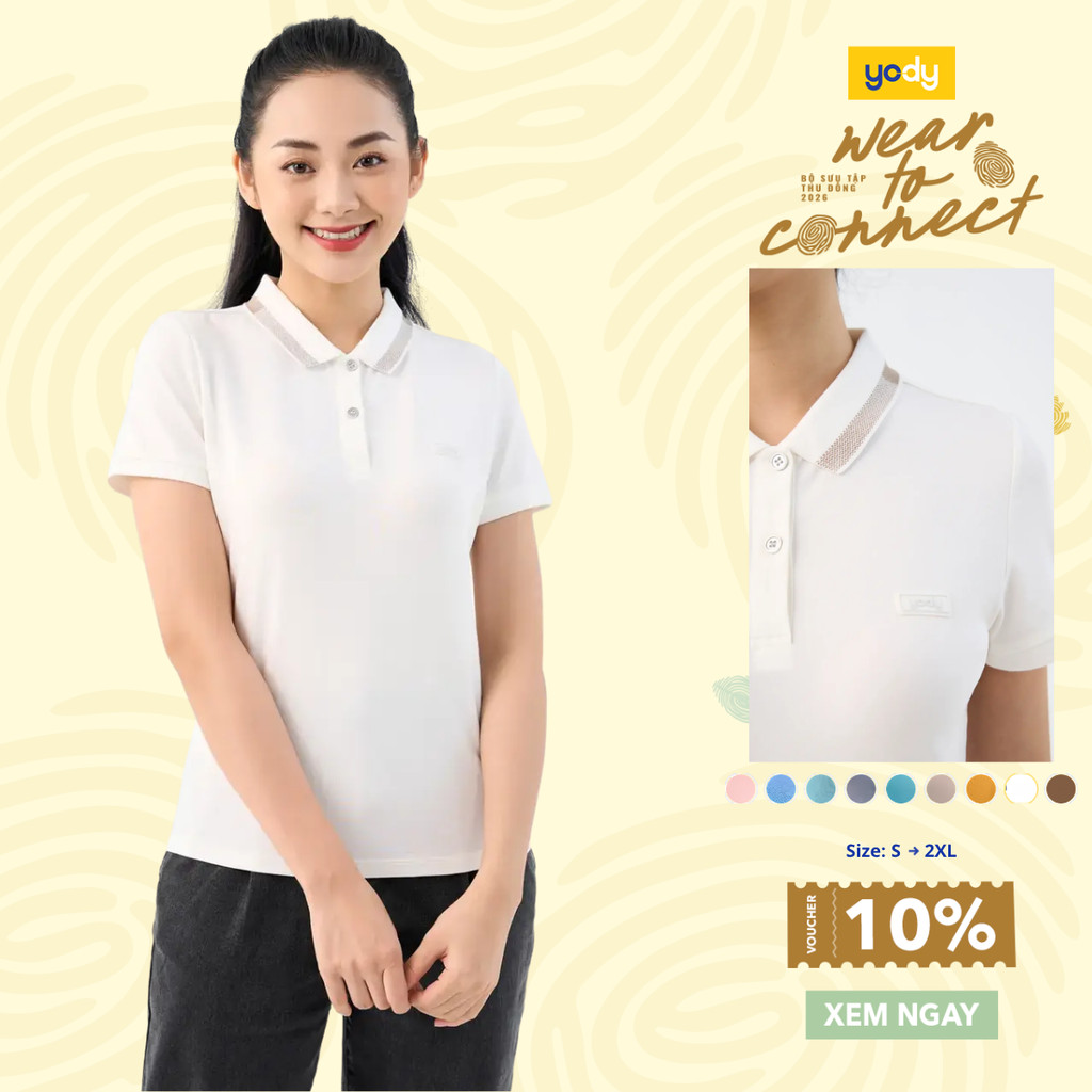 Áo polo nữ YODY phông cộc tay, vải cotton mắt chim, giữ form bền màu thoải mái mềm mại APN3340