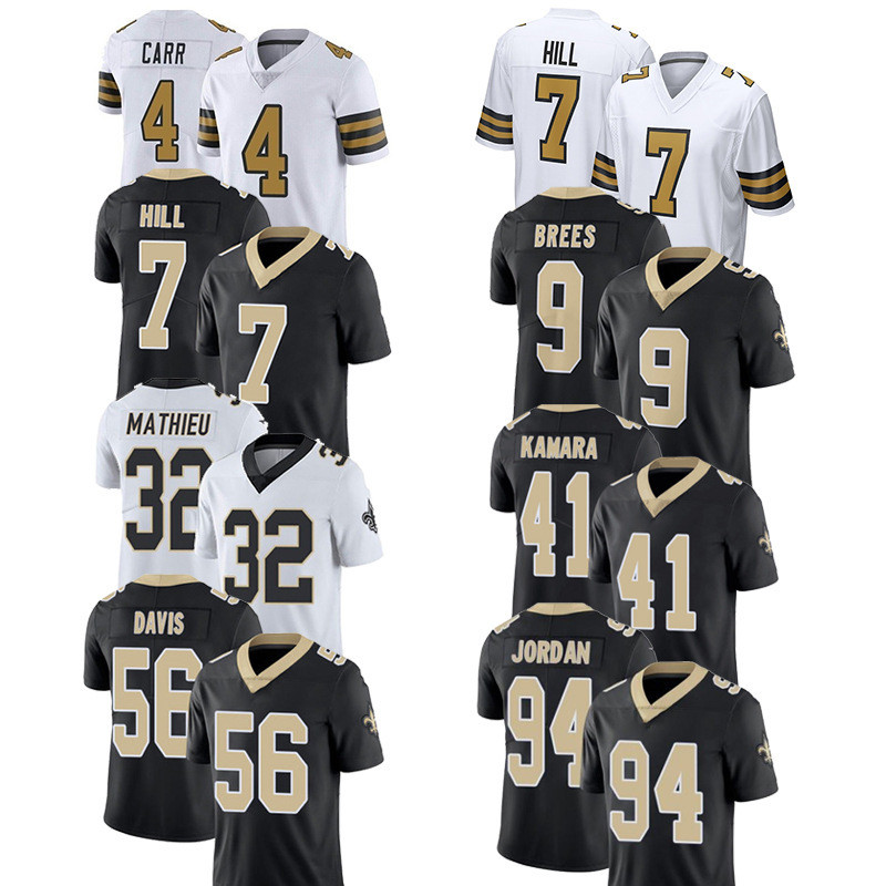 Áo đấu New Orleans Saints, số 41 Kamara, số 7 Hill, số 12 Olave, đồng phục bóng đá thêu của NFL.