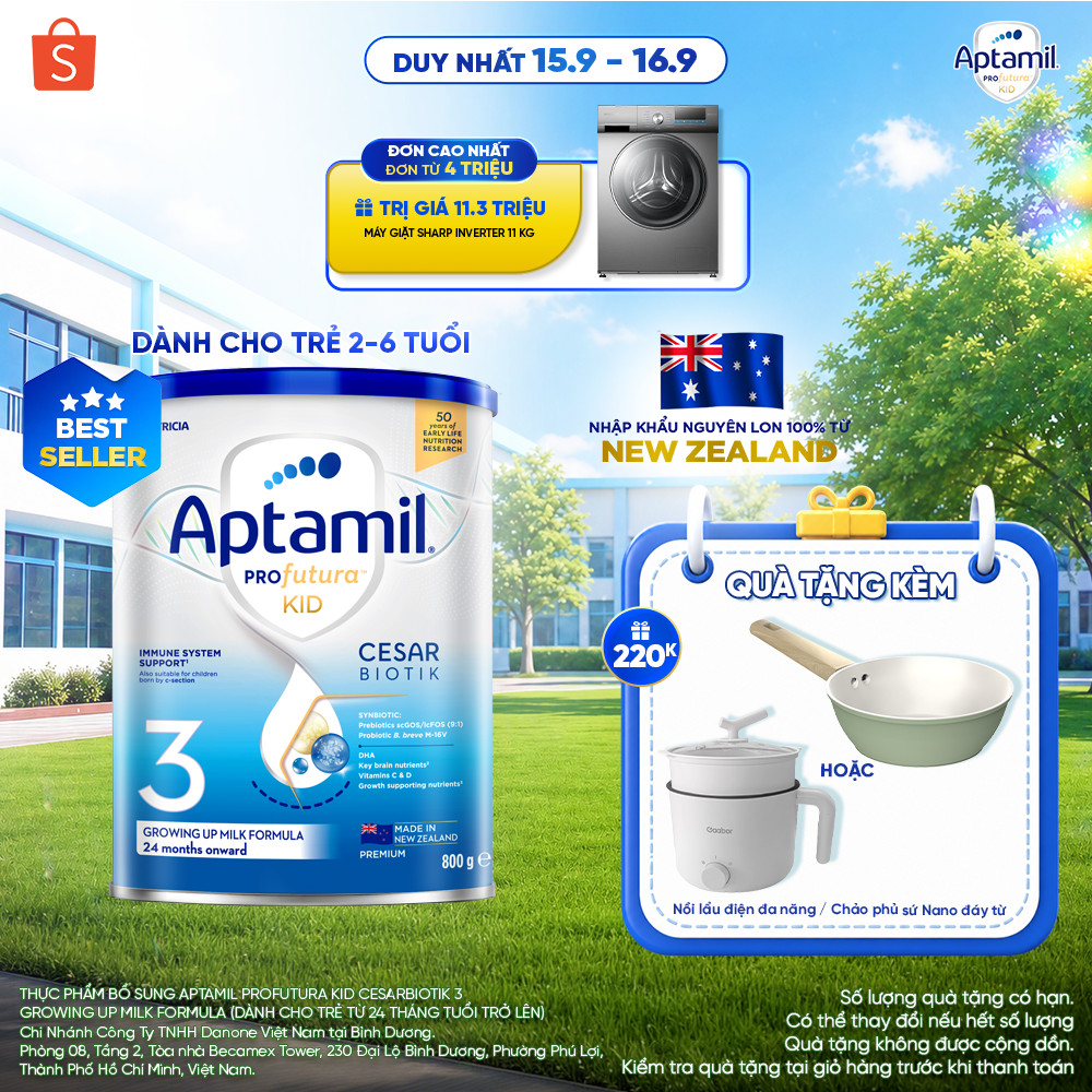 [MUA LÀ CÓ QUÀ] Sữa bột Aptamil Kid Cesarbiotik New Zealand số 3 (800g) cho bé 2-6 tuổi_LS2