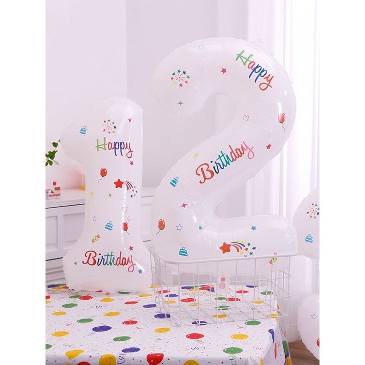 2 Tuổi Sinh Nhật Số Bóng Bé Trai Trẻ Em Một Tuổi Trang Trí Ảnh 107cm Trắng Chúc Mừng Sinh Nhật Số 0-