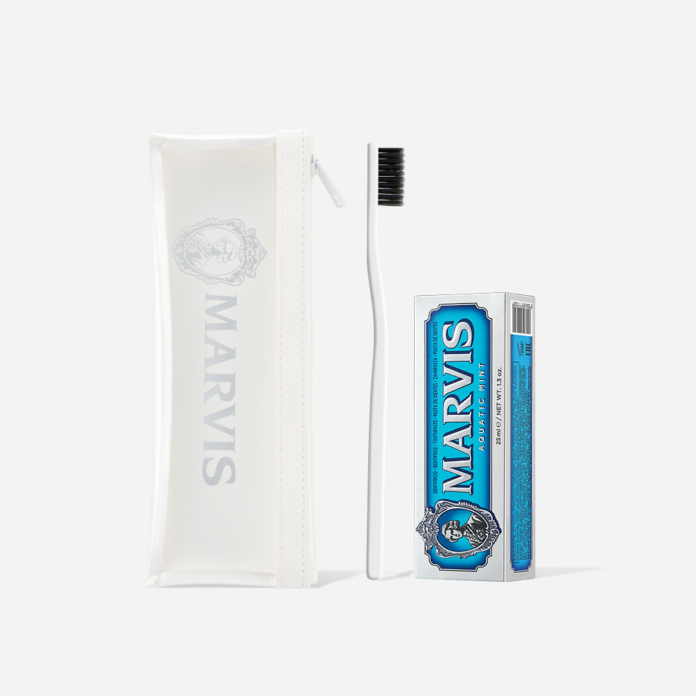Bộ sản phẩm du lịch Marvis 25ML (Aquamint + Bàn chải đánh răng trắng)