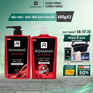 Combo Dầu gội nam và sữa tắm nam sạch khuẩn Romano Attitude 650g/chai
