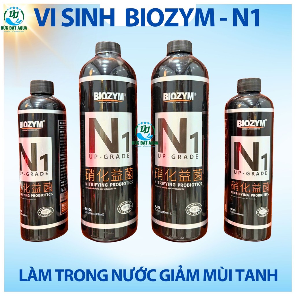 Vi Sinh Sống. Biozym N1, 500ml- 1000ml Phân Hủy Amoniac, làm trong Nước, giảm mùi hôi tanh cá cảnh